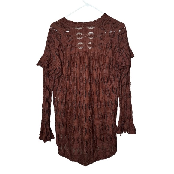 Free People Candy Shop Brown Crochet Women's Oversized Blouse Top - Picture 5 of 7